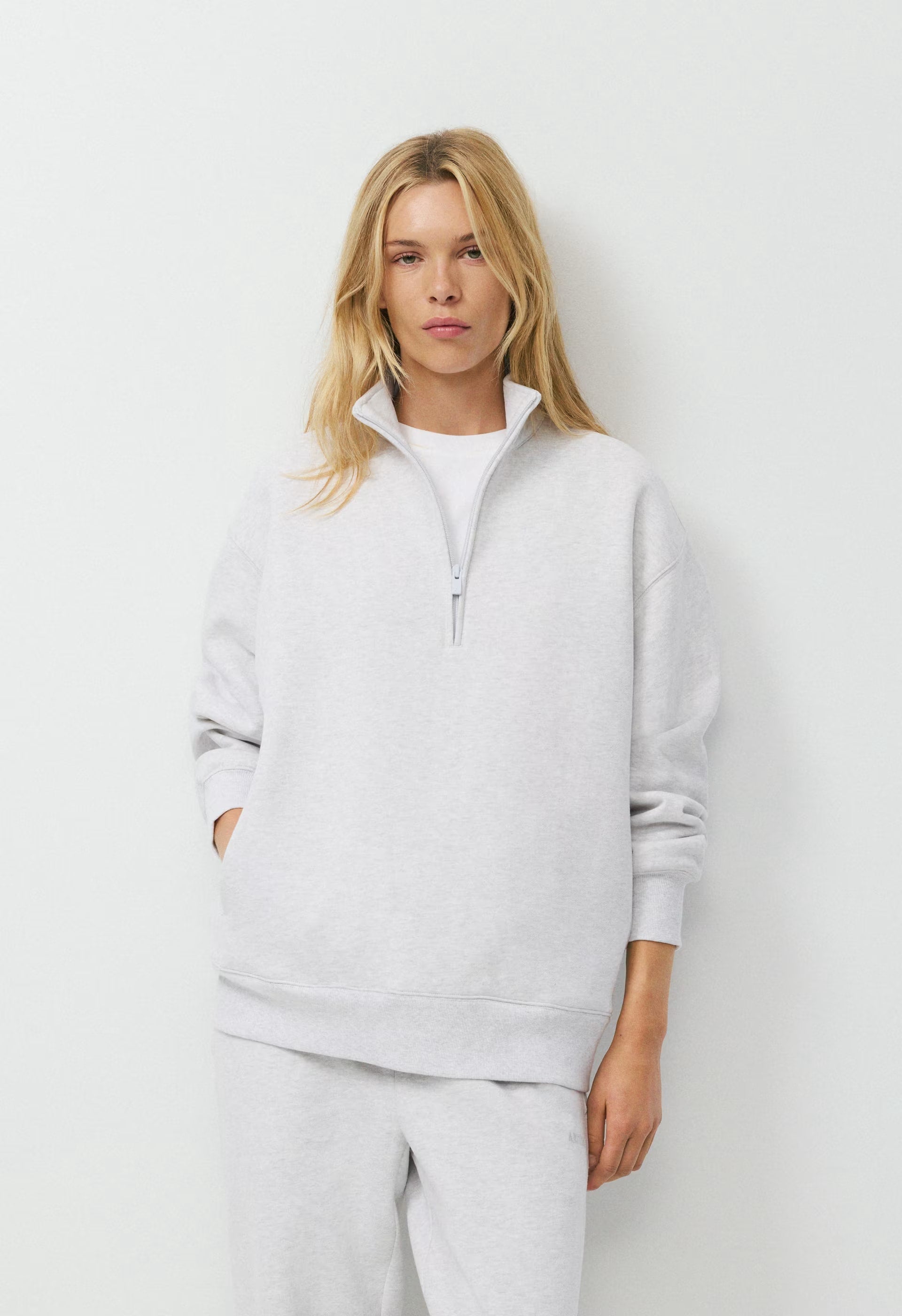 Cozy Sweatfleece Boyfriend 1/2 Zip - HEATHER CLOUD WHITE