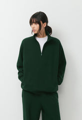 Cozy Sweatfleece Boyfriend 1/2 Zip - FIGTREE GREEN