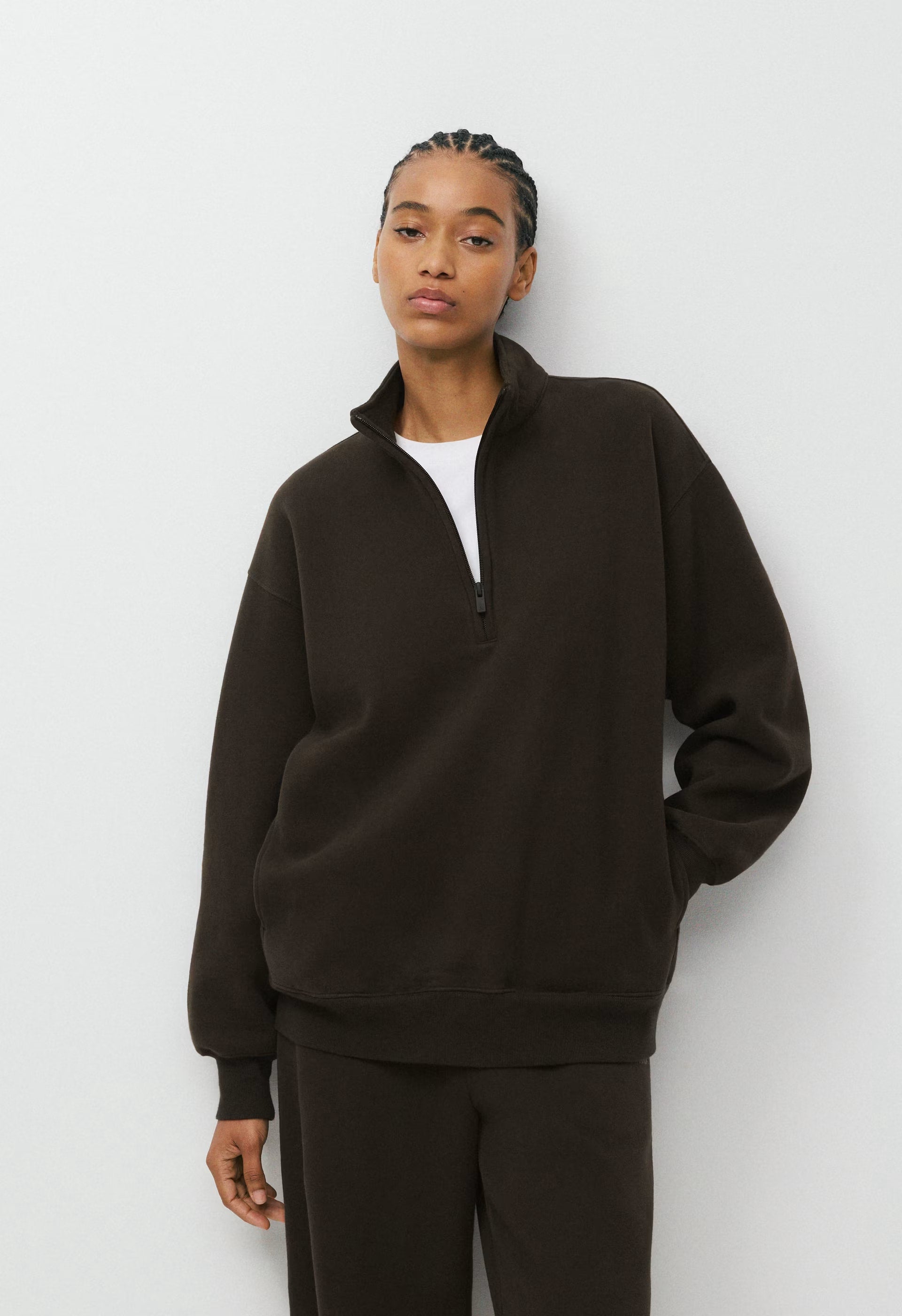 Cozy Sweatfleece Boyfriend 1/2 Zip - CACAO NIB BROWN