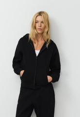 Cozy Sweatfleece Perfect Zip Hoodie - BLACK