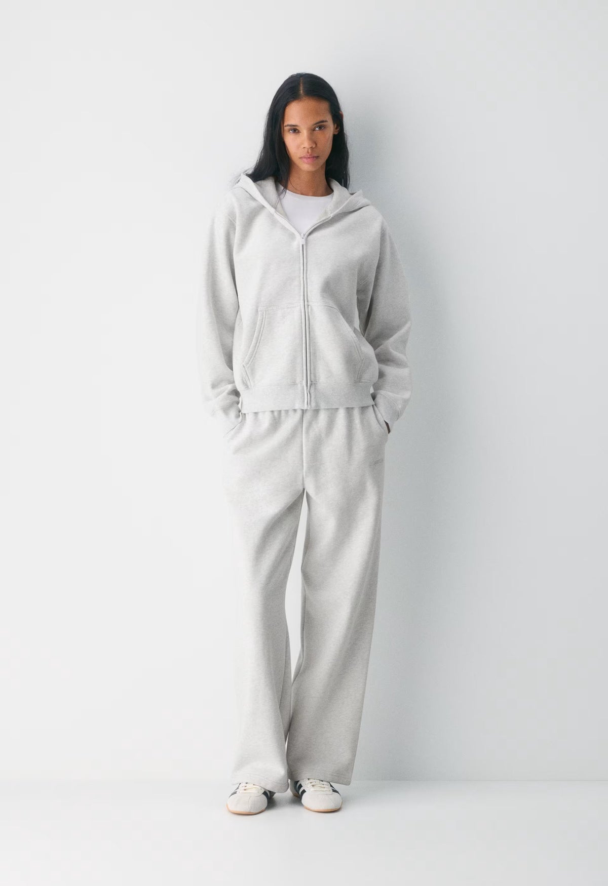 Cozy Sweatfleece Perfect Zip Hoodie - HEATHER CLOUD WHITE