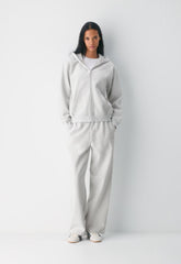 Cozy Sweatfleece Perfect Zip Hoodie - HEATHER CLOUD WHITE