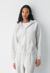 Cozy Sweatfleece Perfect Zip Hoodie - HEATHER CLOUD WHITE