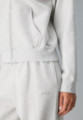 Cozy Sweatfleece Perfect Zip Hoodie - HEATHER CLOUD WHITE