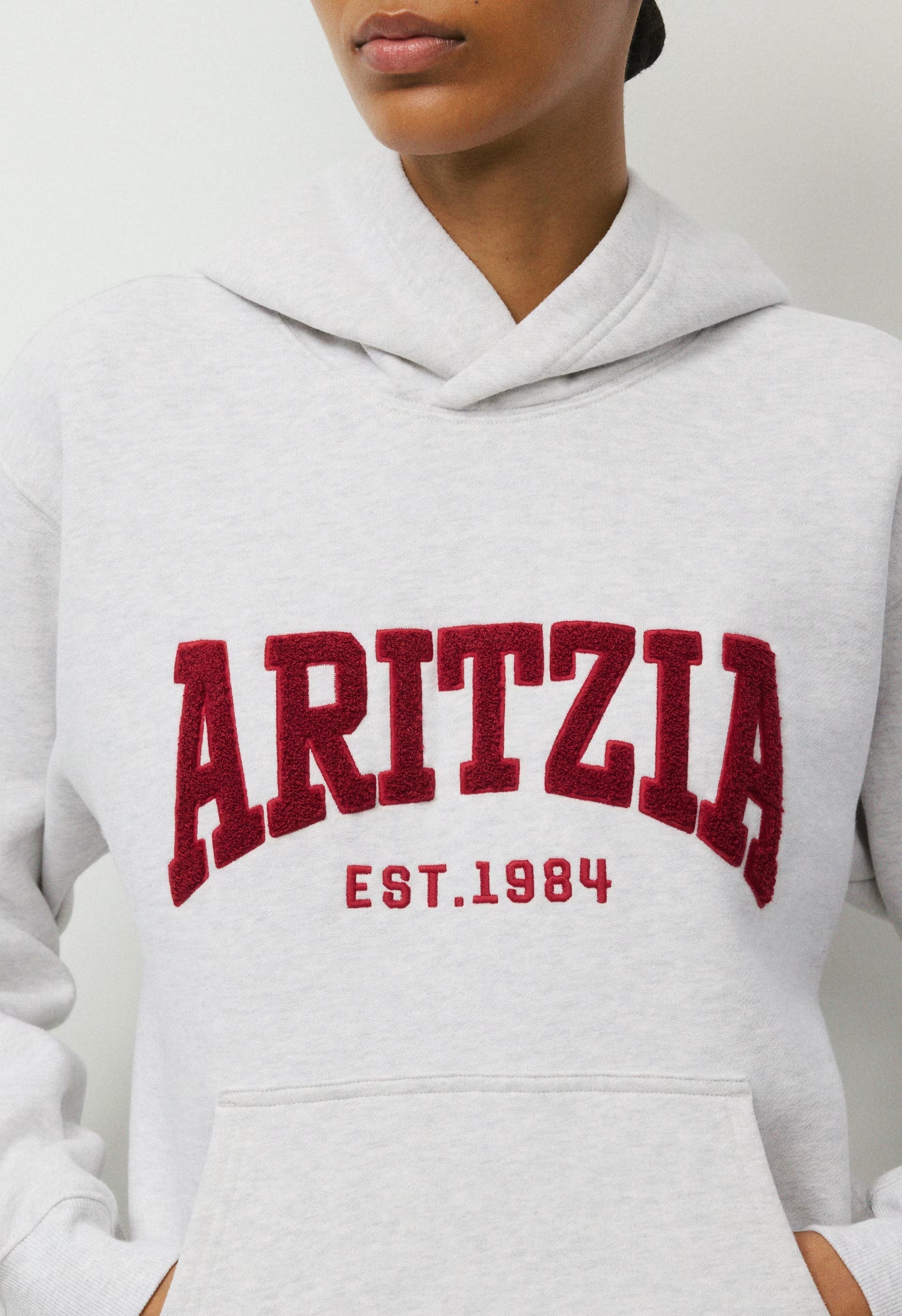 Cozy Sweatfleece Perfect Hoodie - HTR CLD WHITE/VSTY RED