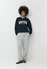 Cozy Sweatfleece Perfect Crew Sweatshirt - ADMIRAL NVY/LT BIRCH