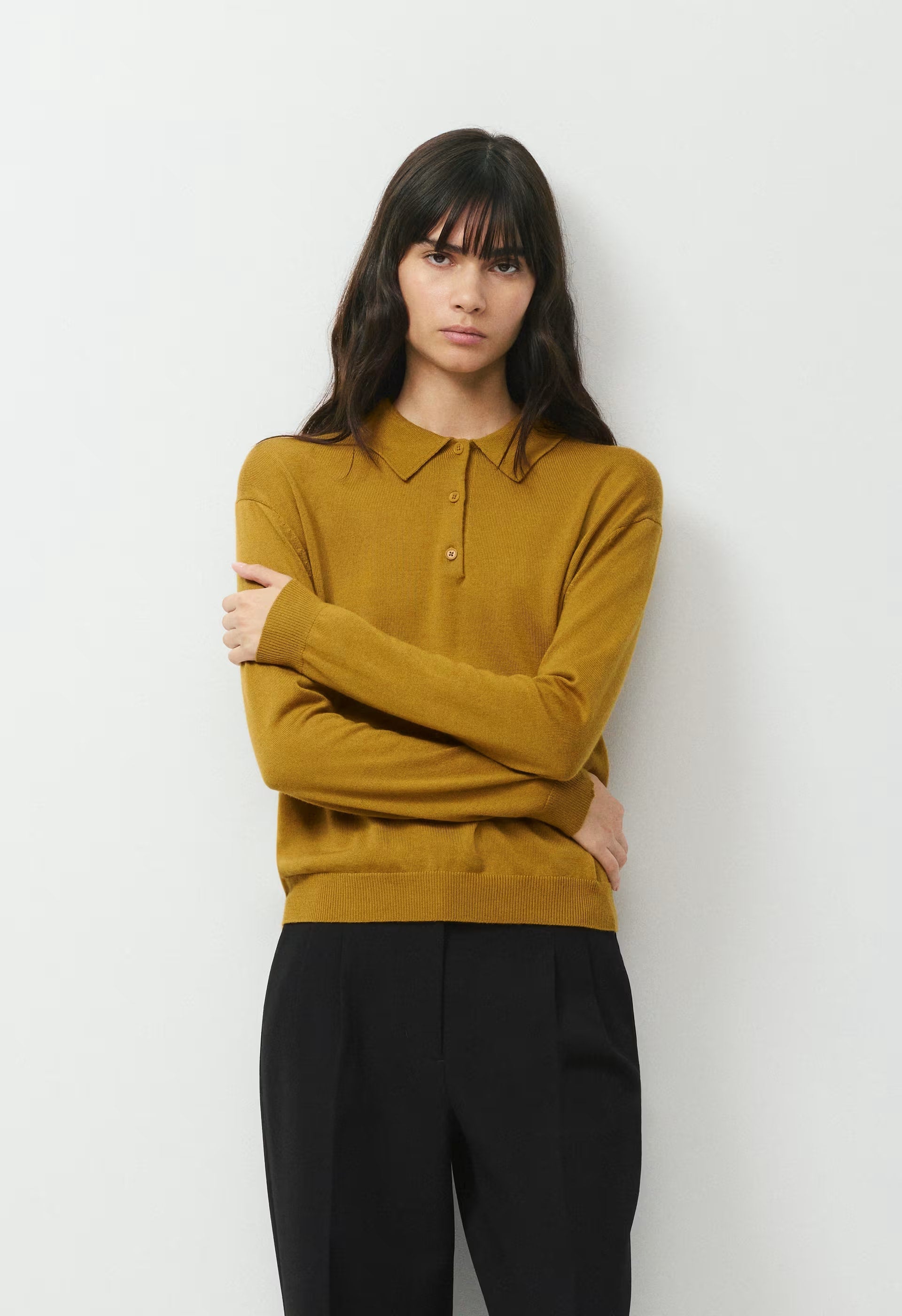 Bare Merino Wool Aspect Polo Sweater - SHERRY OCHRE