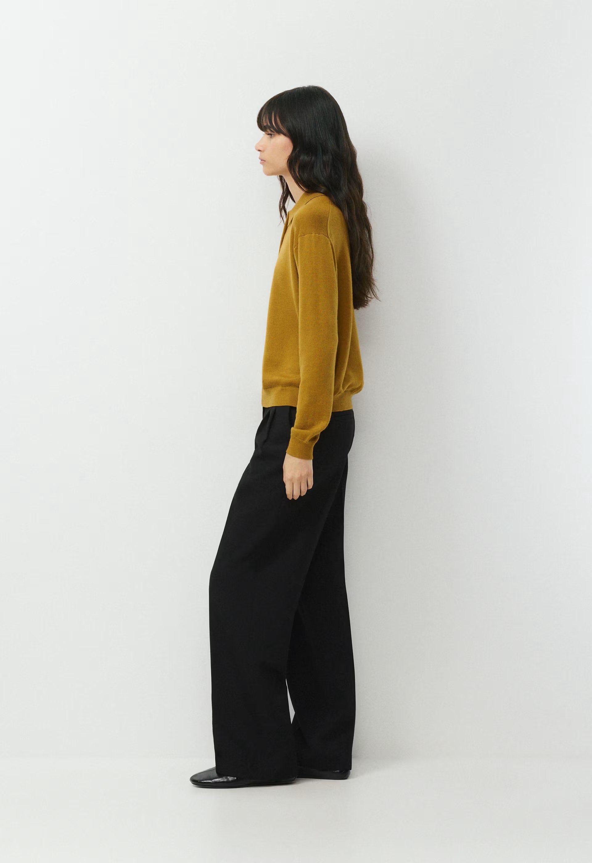 Bare Merino Wool Aspect Polo Sweater - SHERRY OCHRE
