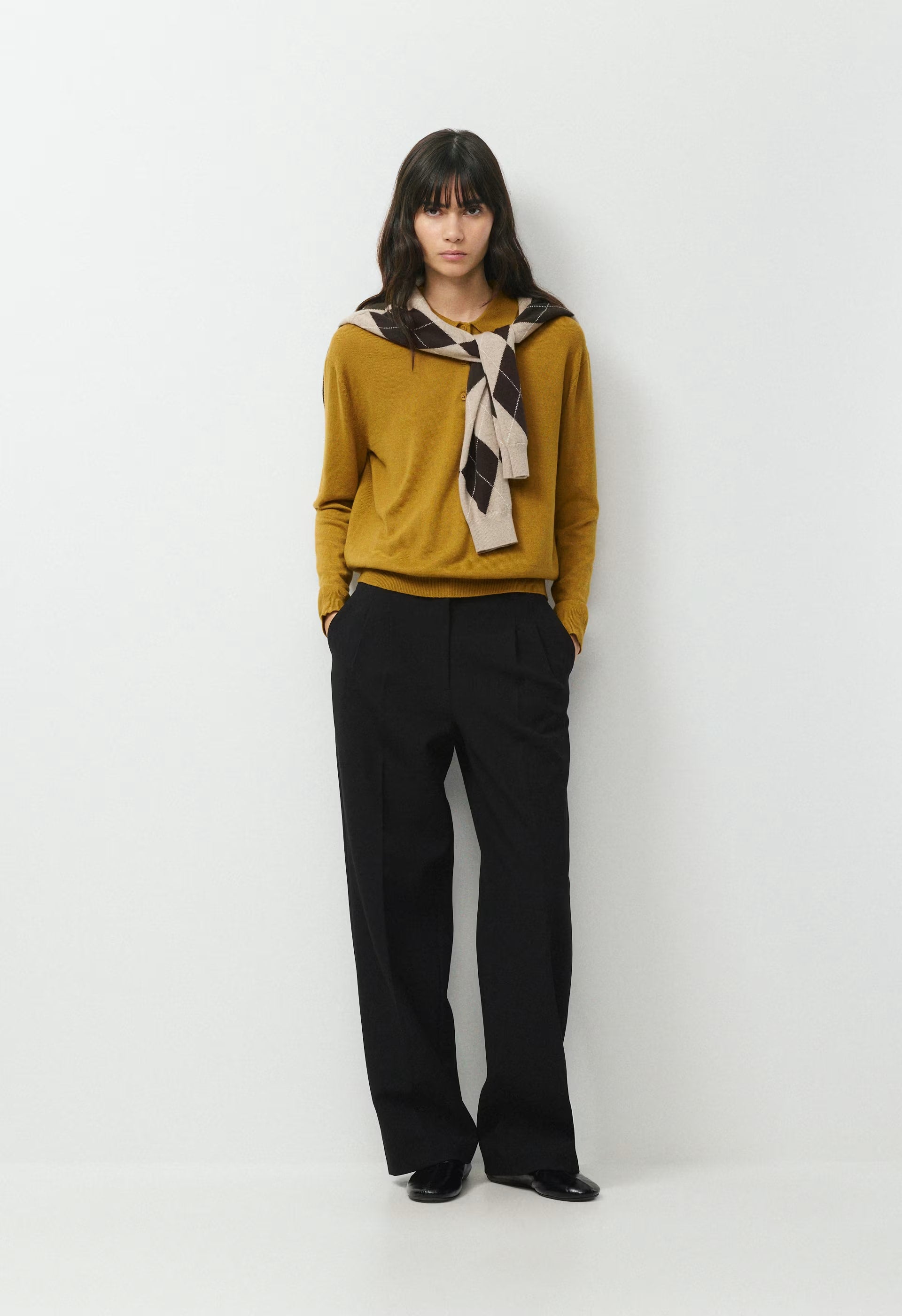 Bare Merino Wool Aspect Polo Sweater - SHERRY OCHRE