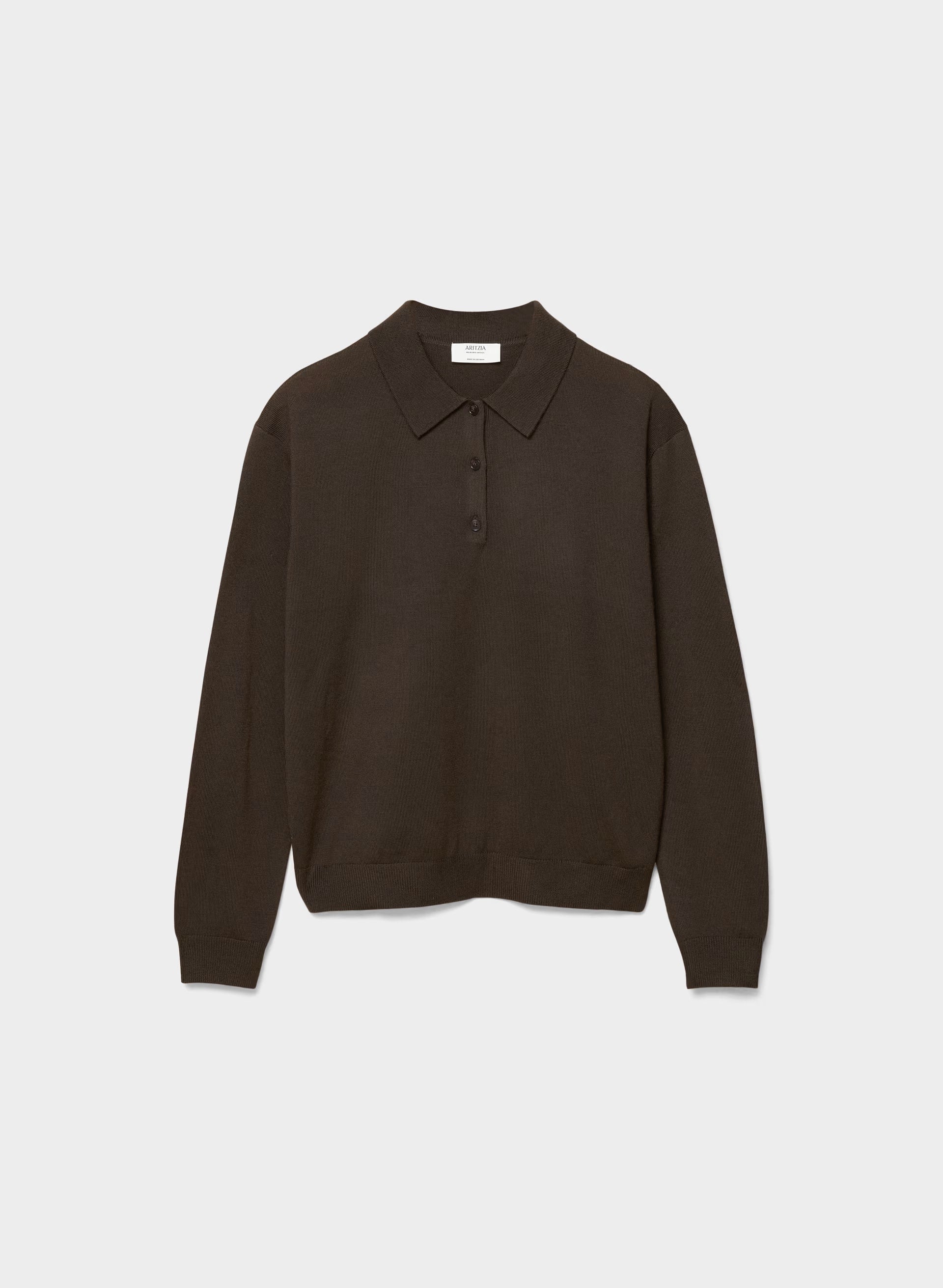 Bare Merino Wool Aspect Polo Sweater - CACAO NIB BROWN