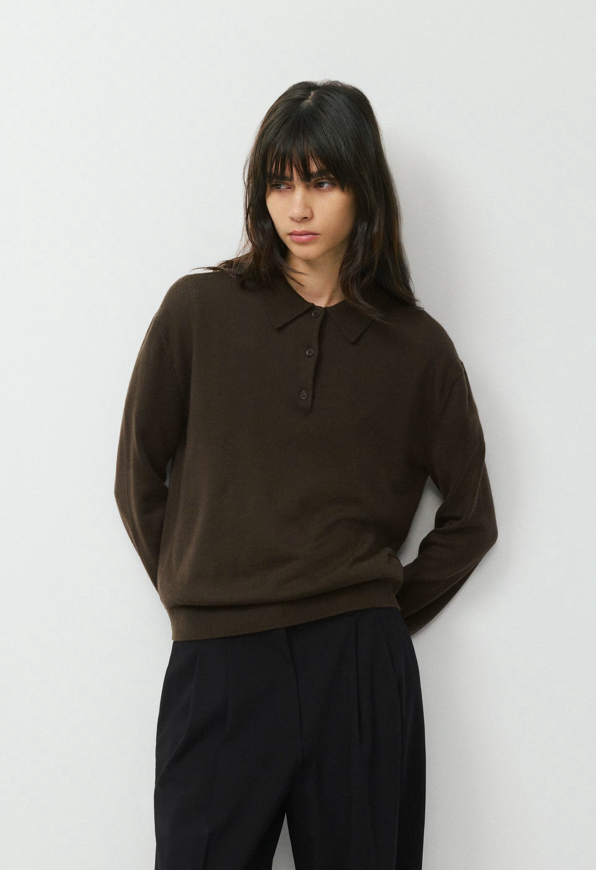 Bare Merino Wool Aspect Polo Sweater - CACAO NIB BROWN