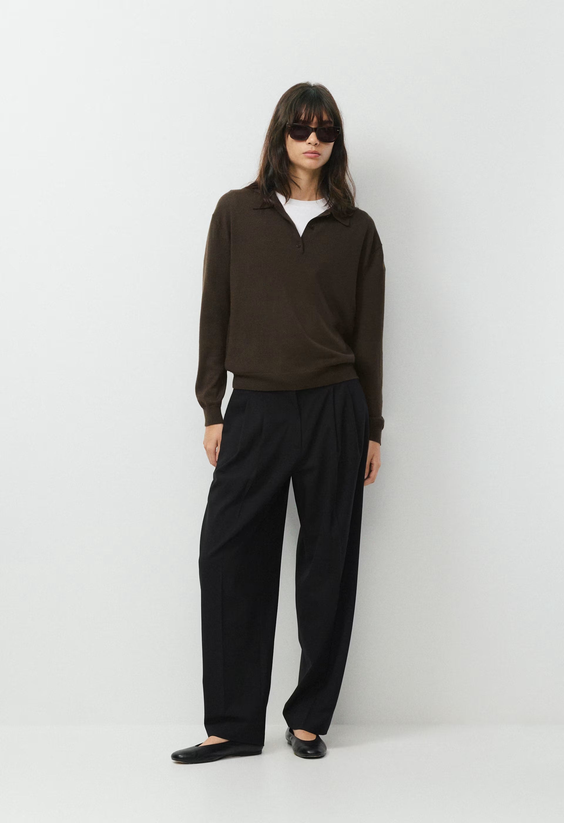 Bare Merino Wool Aspect Polo Sweater - CACAO NIB BROWN