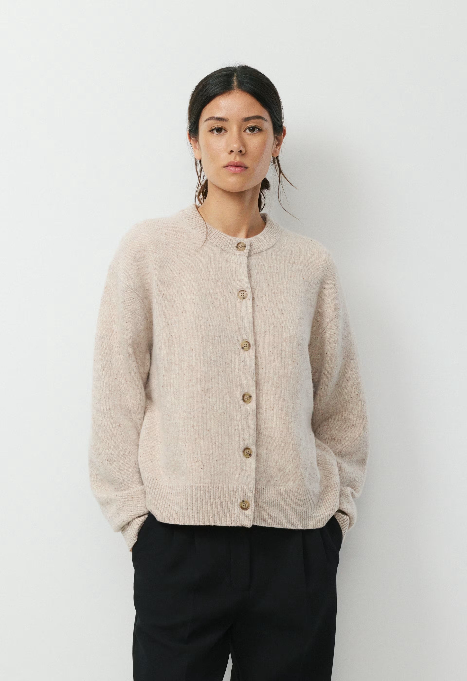 Essential Cashmere Acclaim Cardigan - SPECKLED MRCN BEIGE