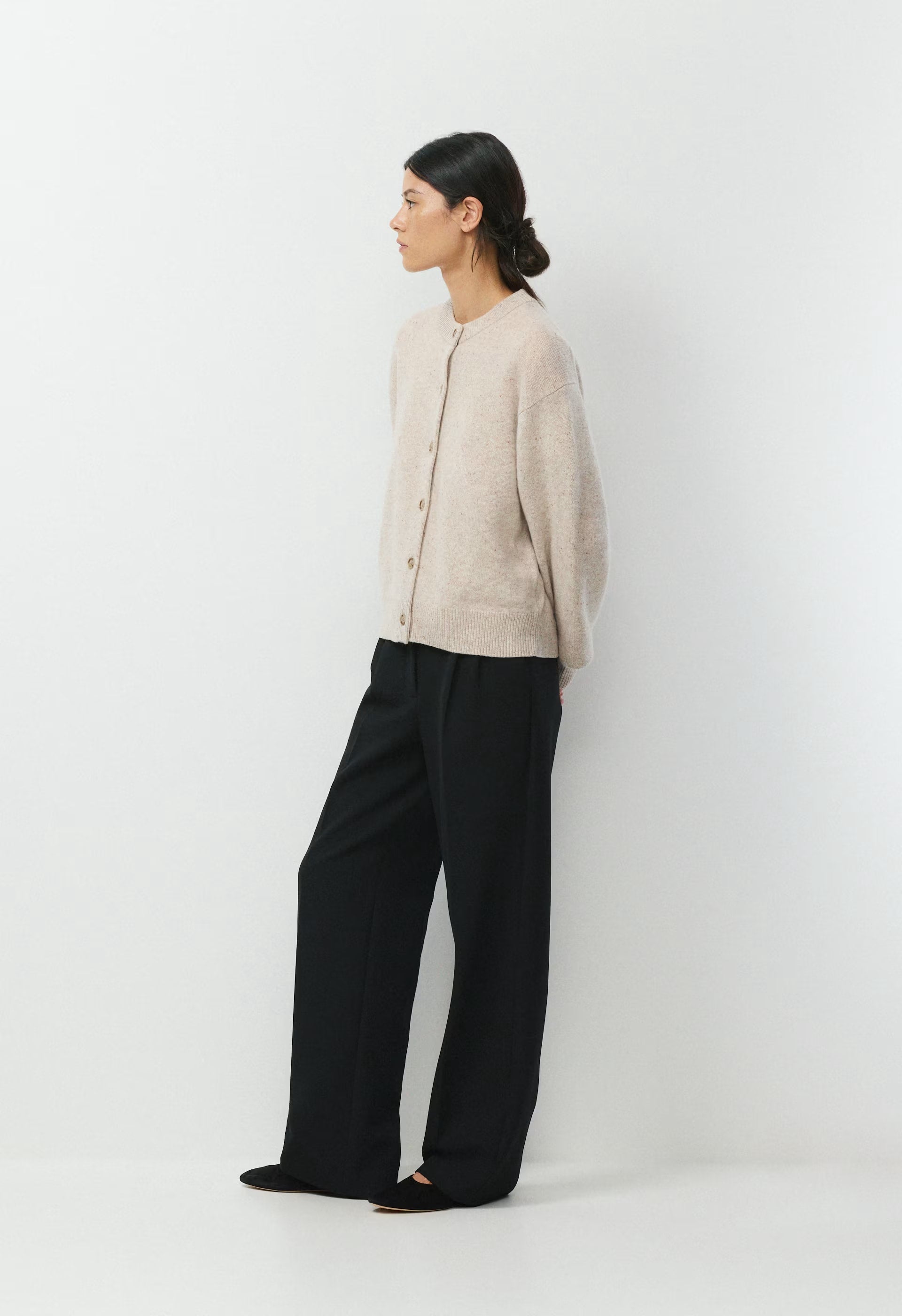 Essential Cashmere Acclaim Cardigan - SPECKLED MRCN BEIGE