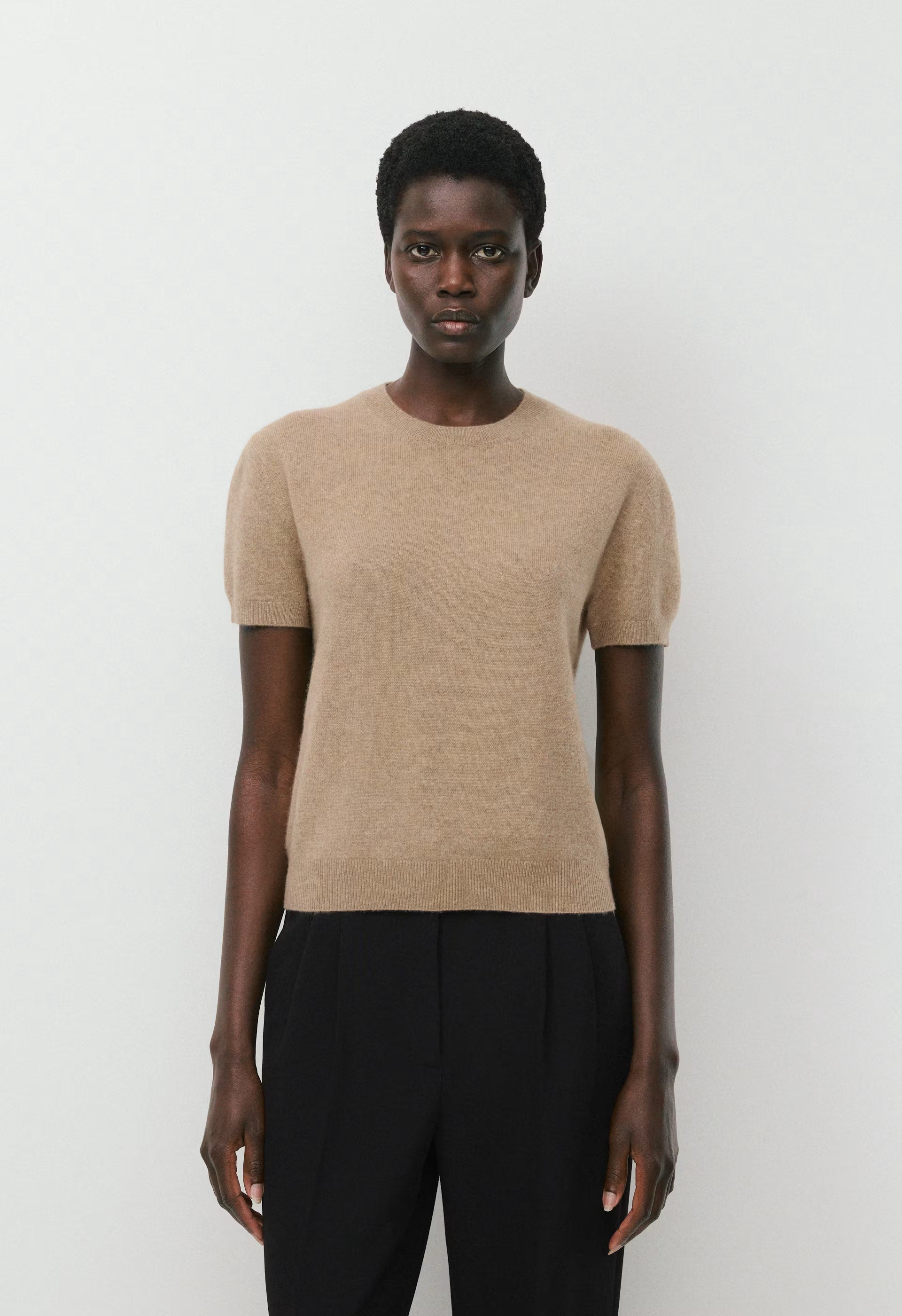 Bare Cashmere Bloor Shortsleeve Sweater - HEATHER NOMAD TAUPE