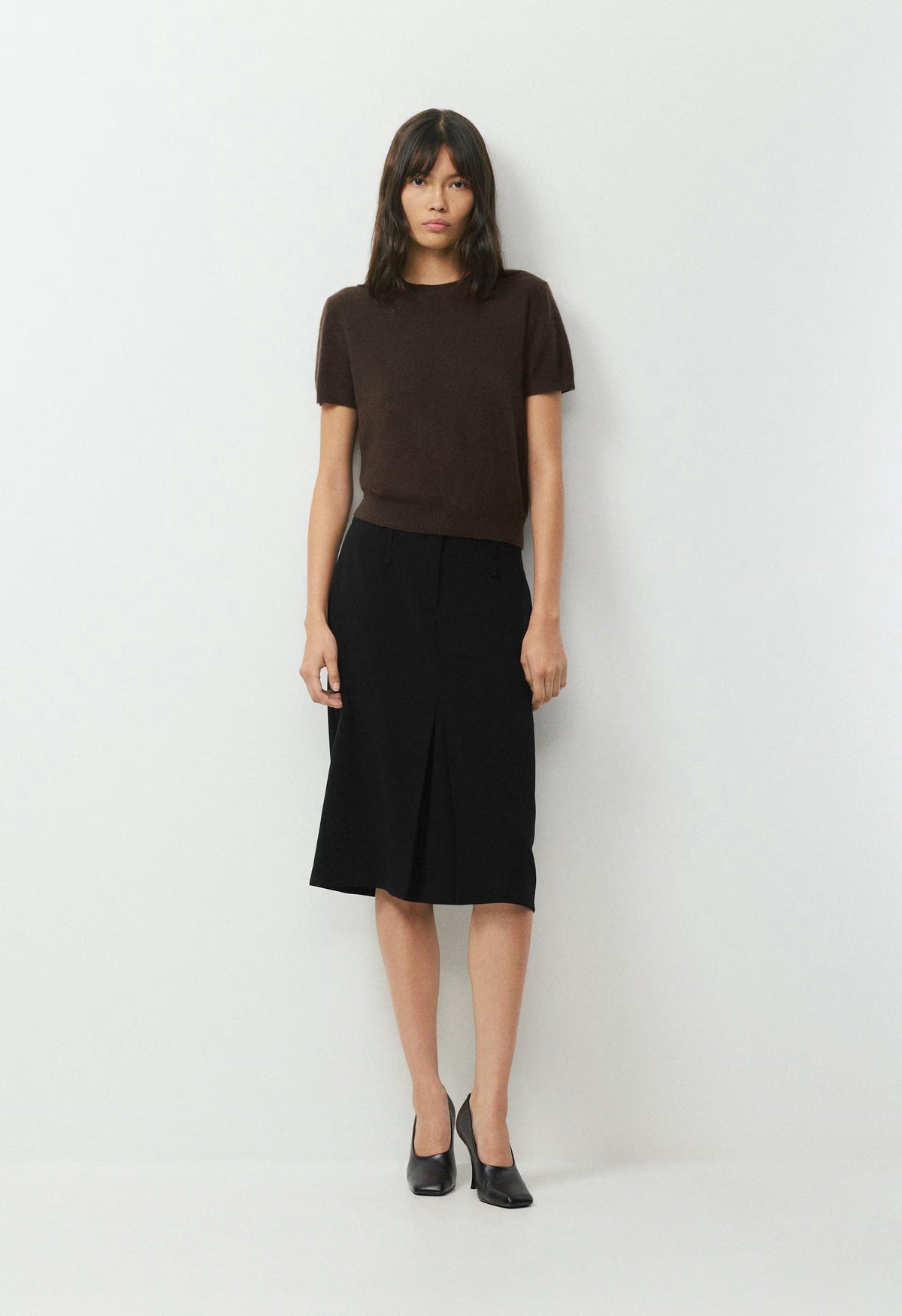 Bare Cashmere Bloor Shortsleeve Sweater - CACAO NIB BROWN