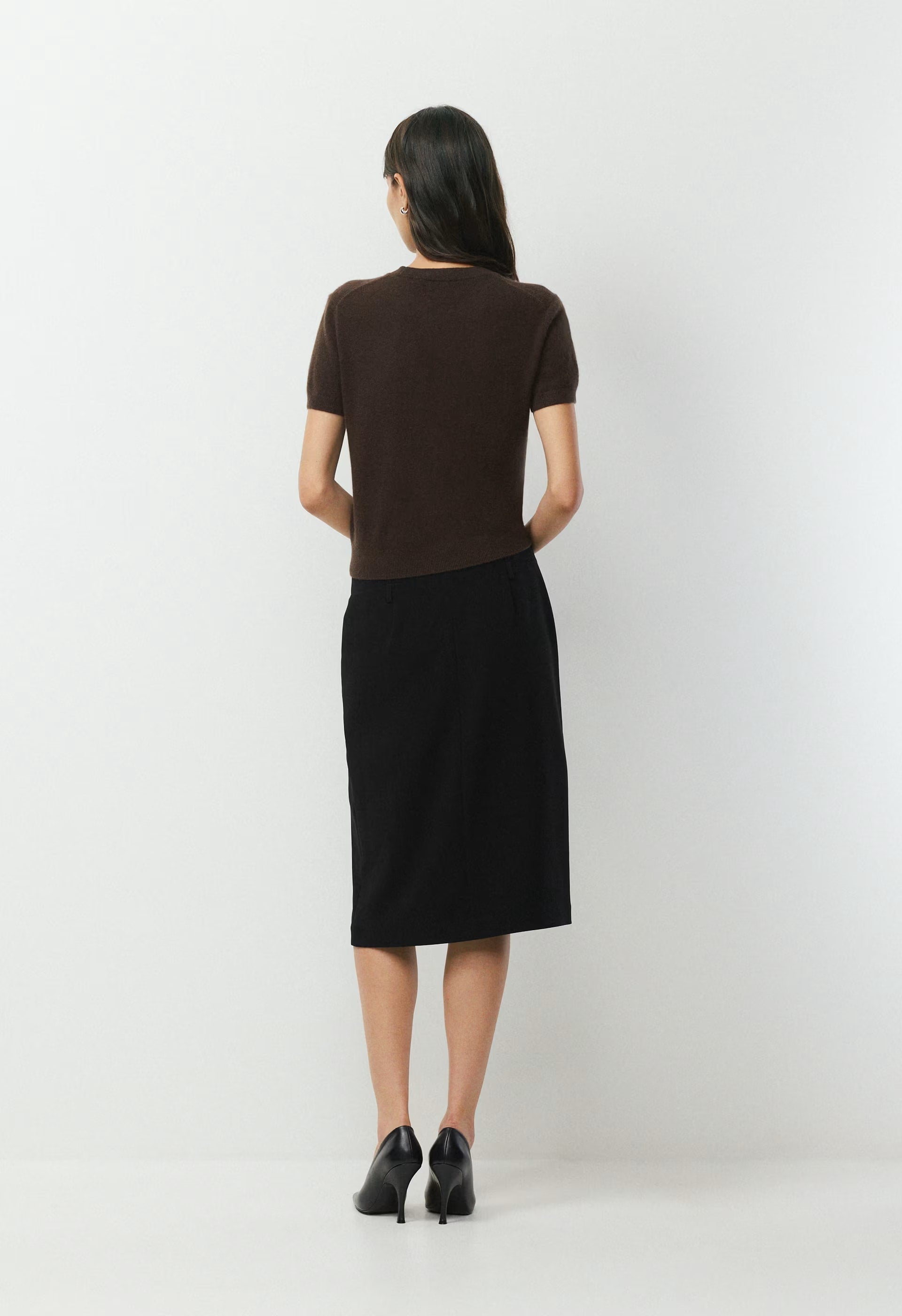 Bare Cashmere Bloor Shortsleeve Sweater - CACAO NIB BROWN