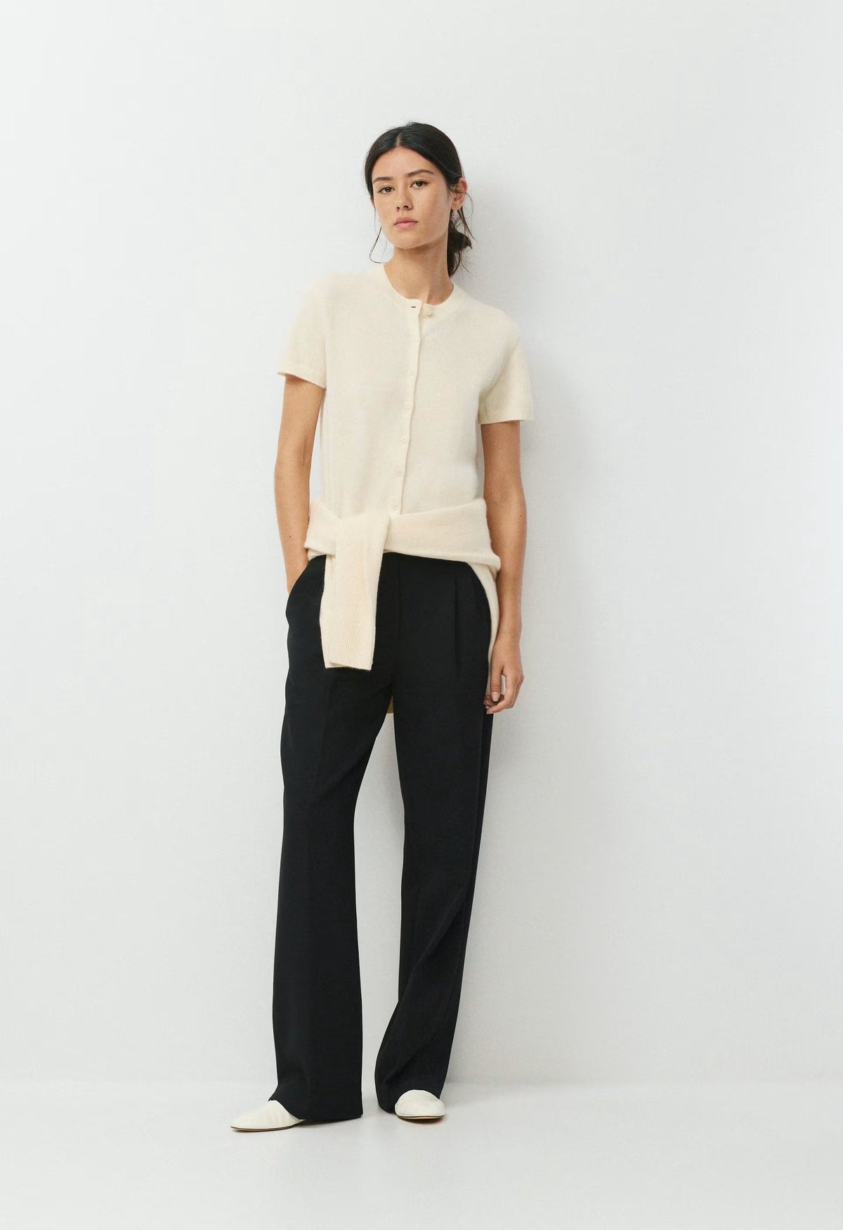 Bare Cashmere Noteworthy Shortsleeve Cardigan - SEASIDE CREAM