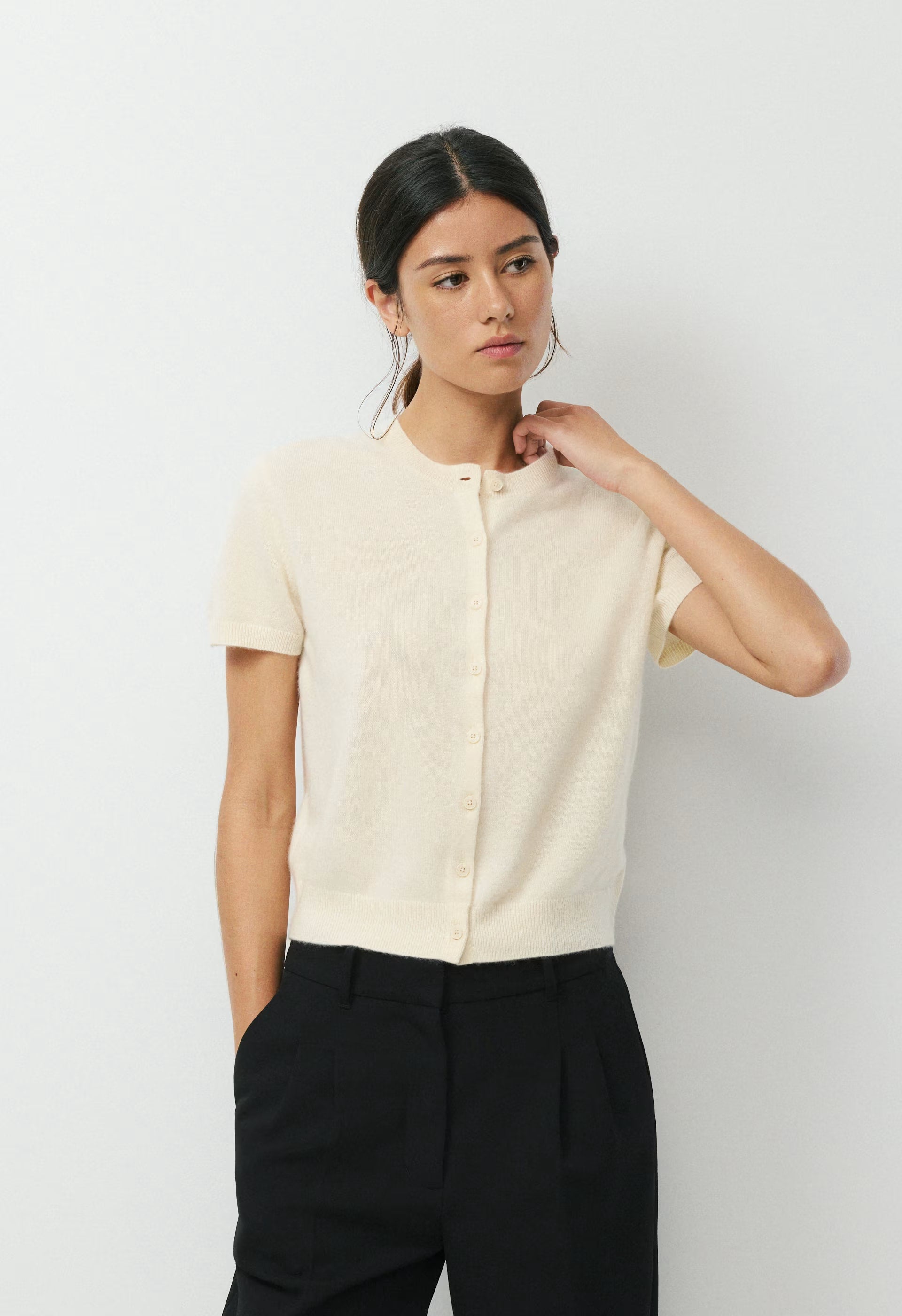 Bare Cashmere Noteworthy Shortsleeve Cardigan - SEASIDE CREAM