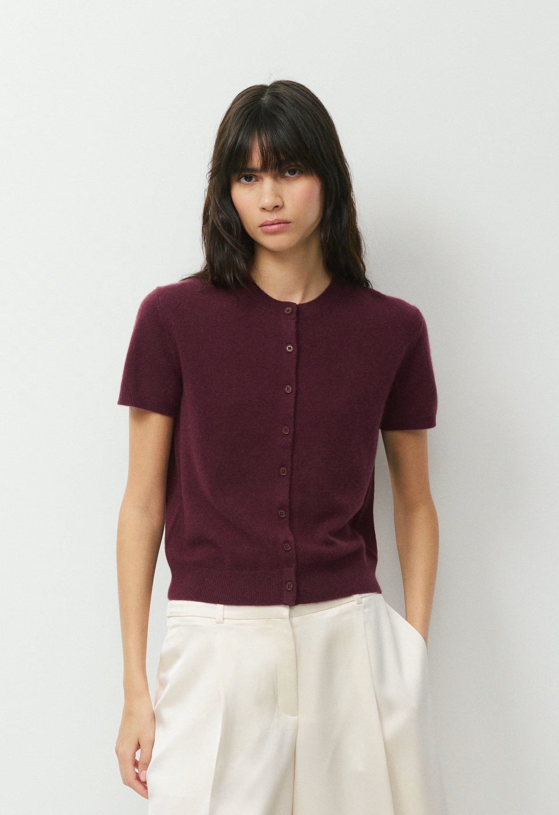 Bare Cashmere Noteworthy Shortsleeve Cardigan - GALA PLUM