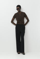 Bare Cashmere Noteworthy Shortsleeve Cardigan - CACAO NIB BROWN