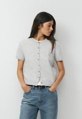 Bare Cashmere Noteworthy Shortsleeve Cardigan - HEATHER CHROME