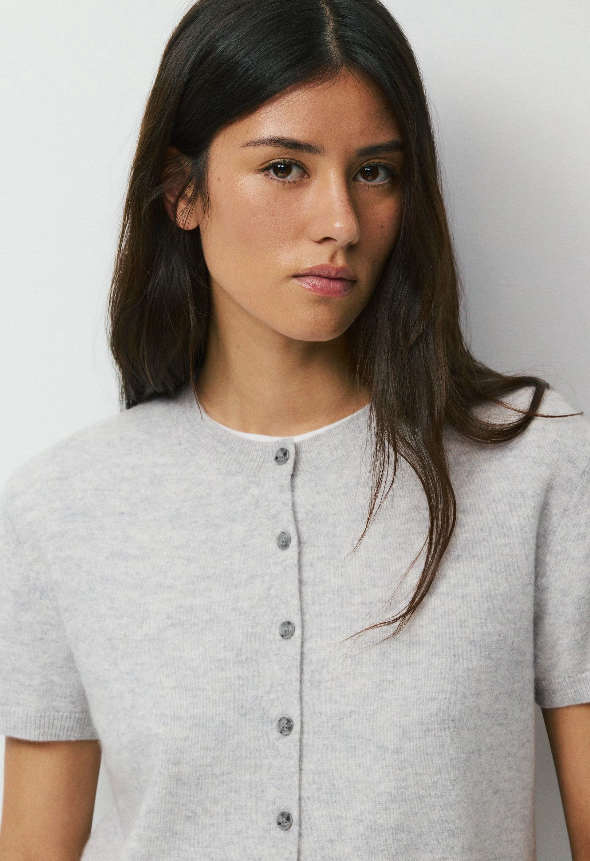 Bare Cashmere Noteworthy Shortsleeve Cardigan - HEATHER CHROME
