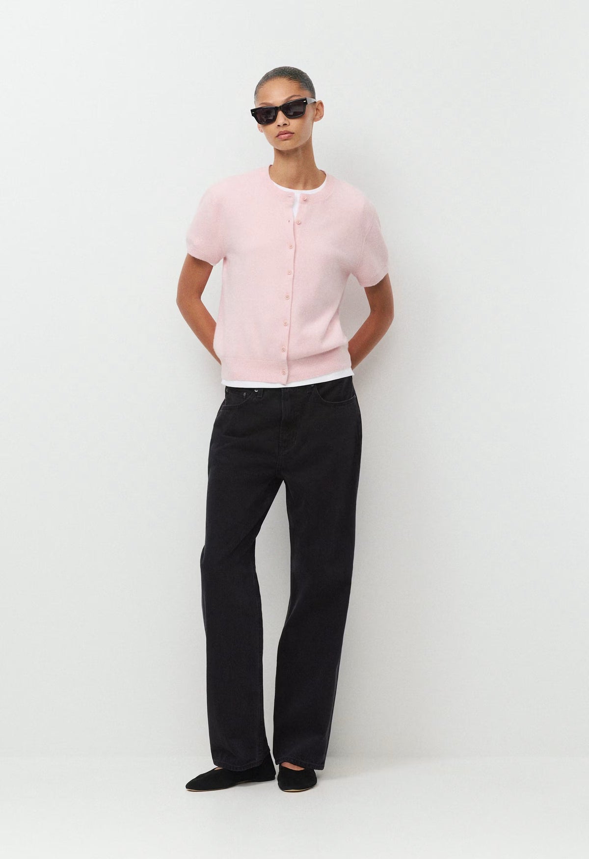 Bare Cashmere Noteworthy Shortsleeve Cardigan - MAGNOLIA