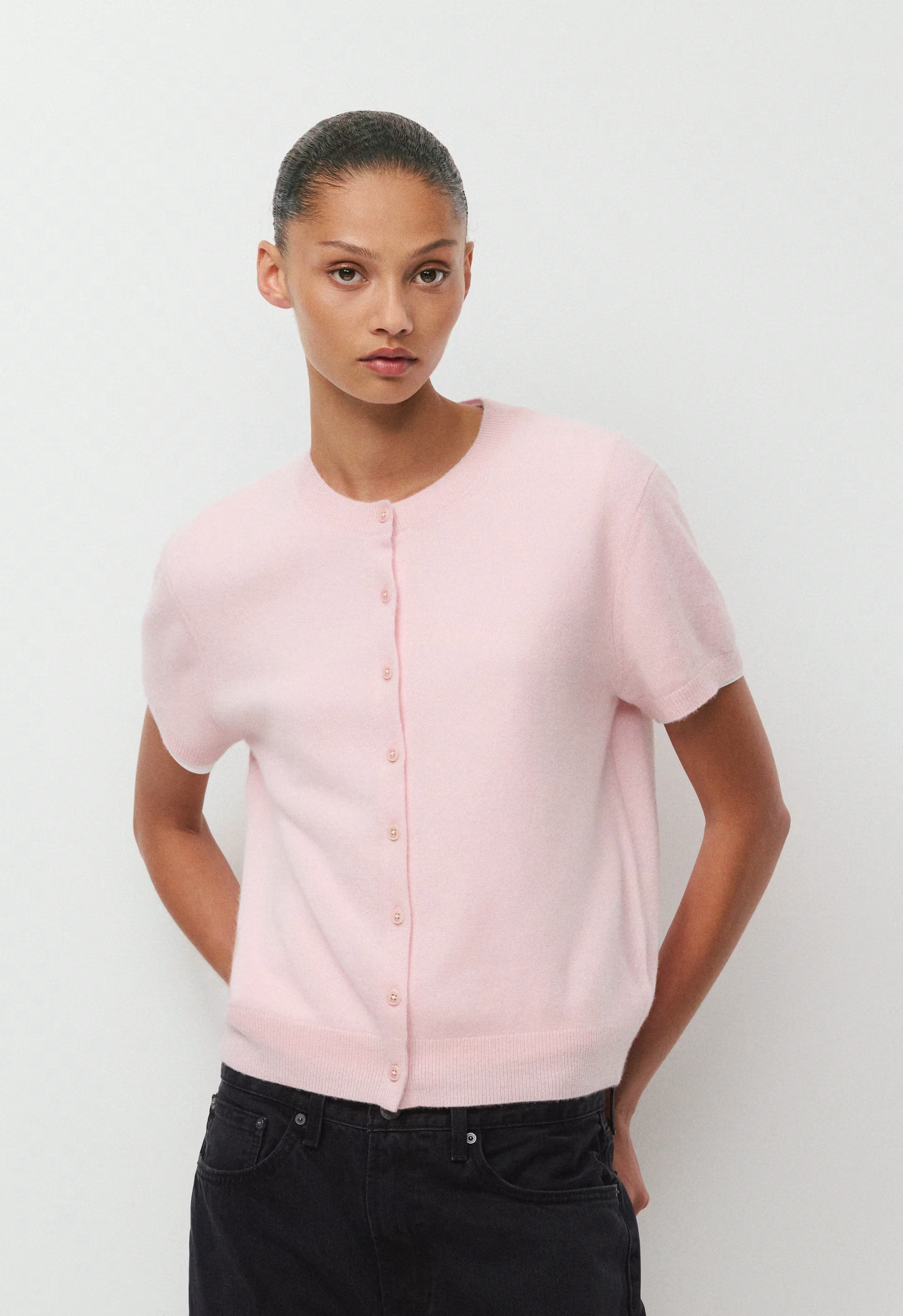 Bare Cashmere Noteworthy Shortsleeve Cardigan - MAGNOLIA