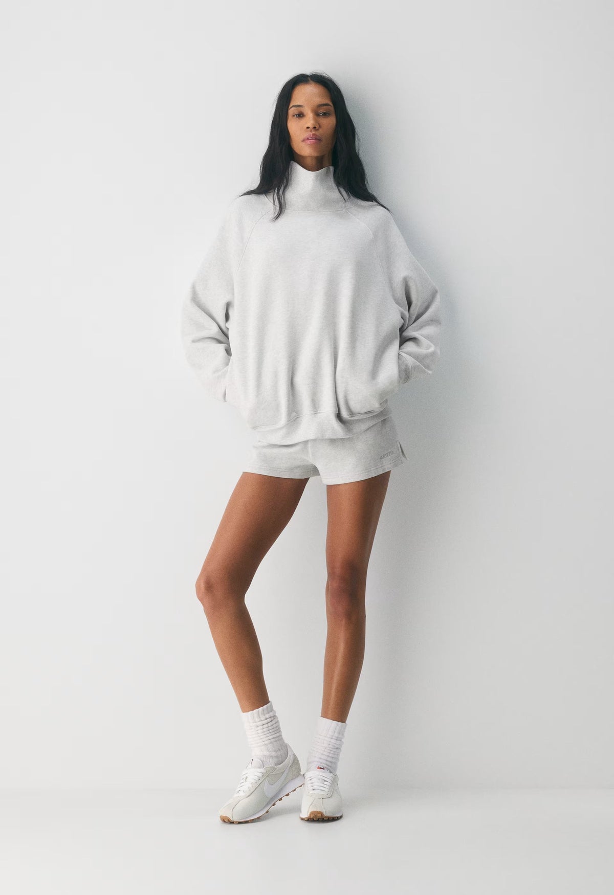 Cozy Sweatfleece Mega Raglan™ Funnel Neck - HEATHER CLOUD WHITE