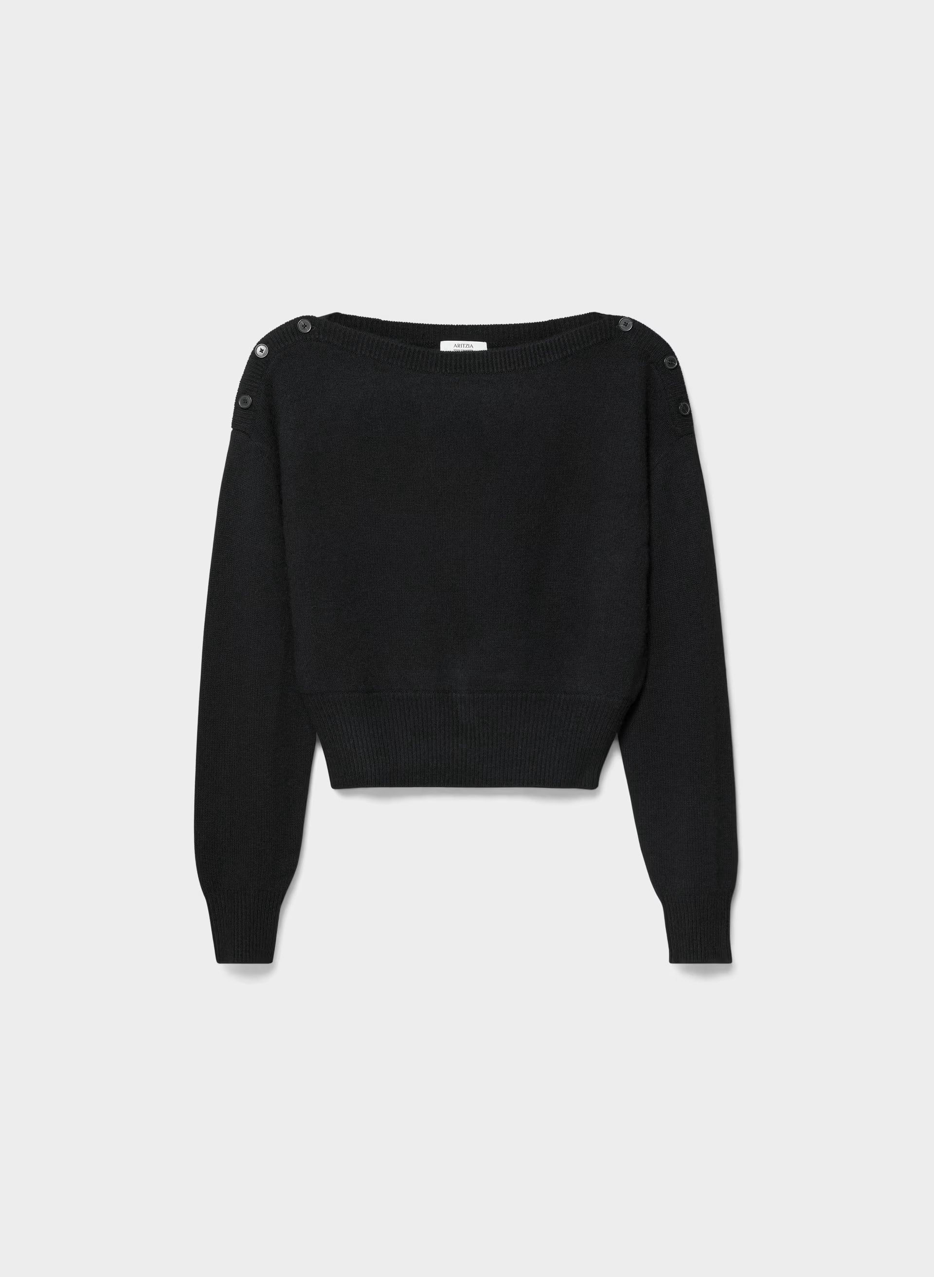 Essential Wool Cashmere Gable Sweater - BLACK