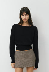 Essential Wool Cashmere Gable Sweater - BLACK