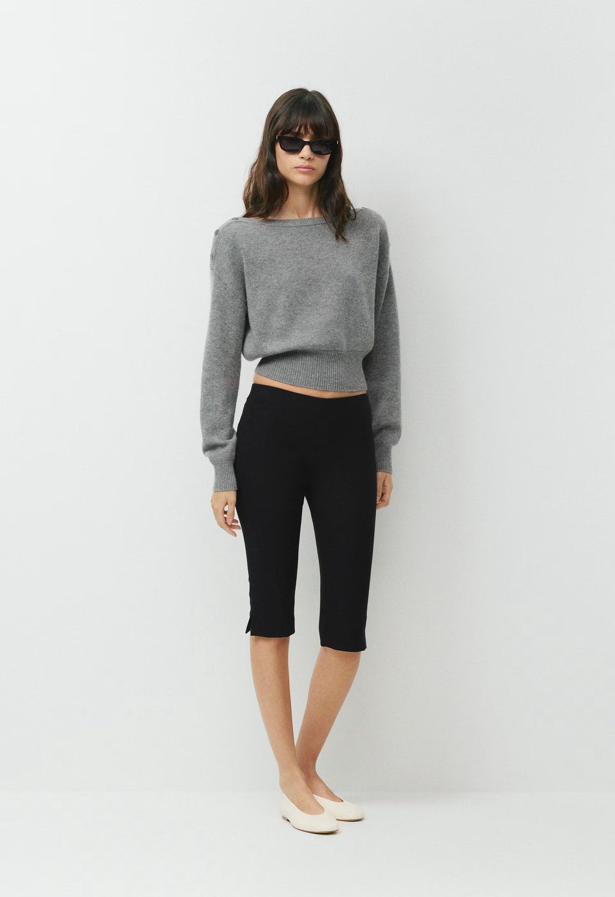 Essential Wool Cashmere Gable Sweater - HEATHER DARK GREY