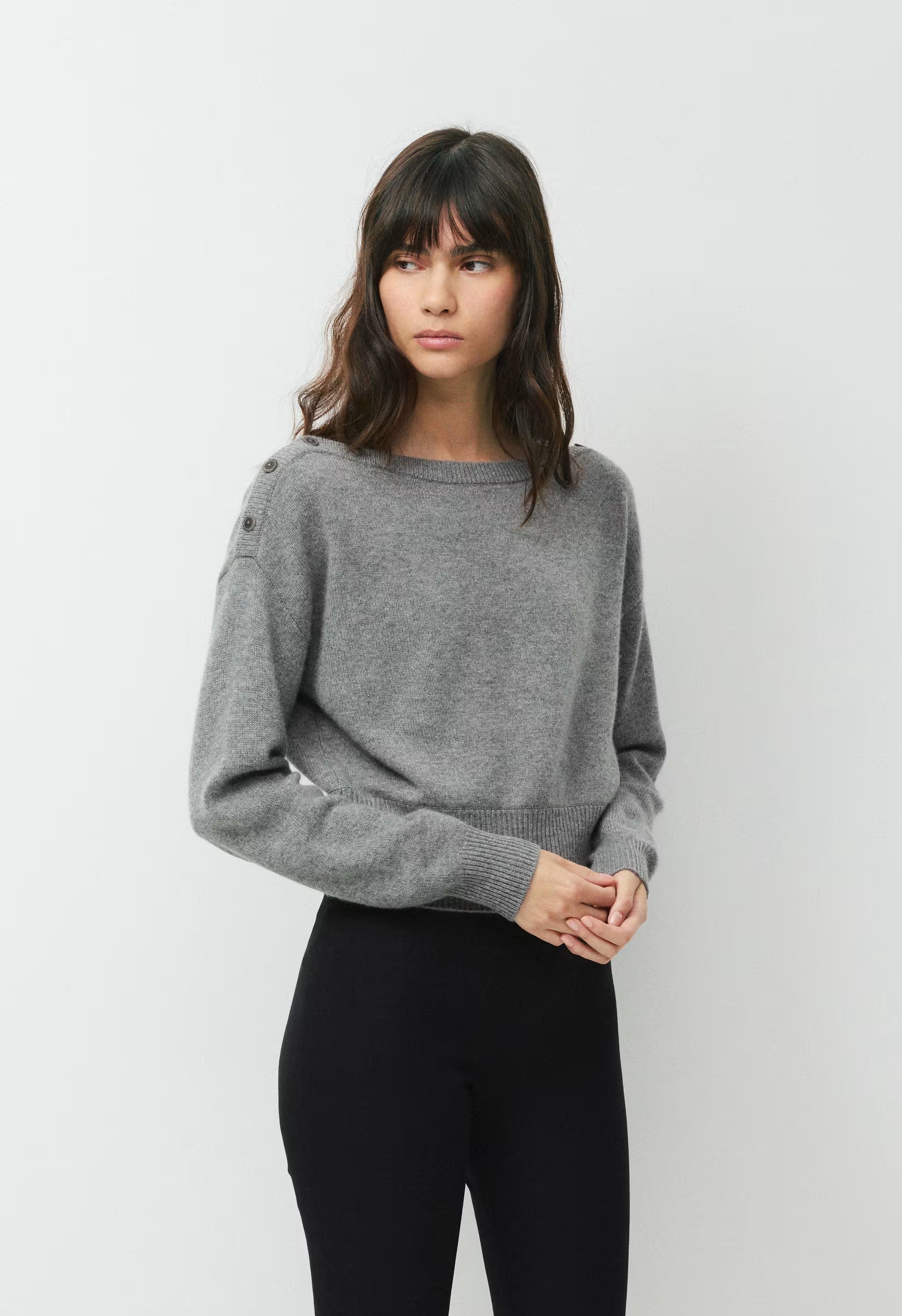 Essential Wool Cashmere Gable Sweater - HEATHER DARK GREY
