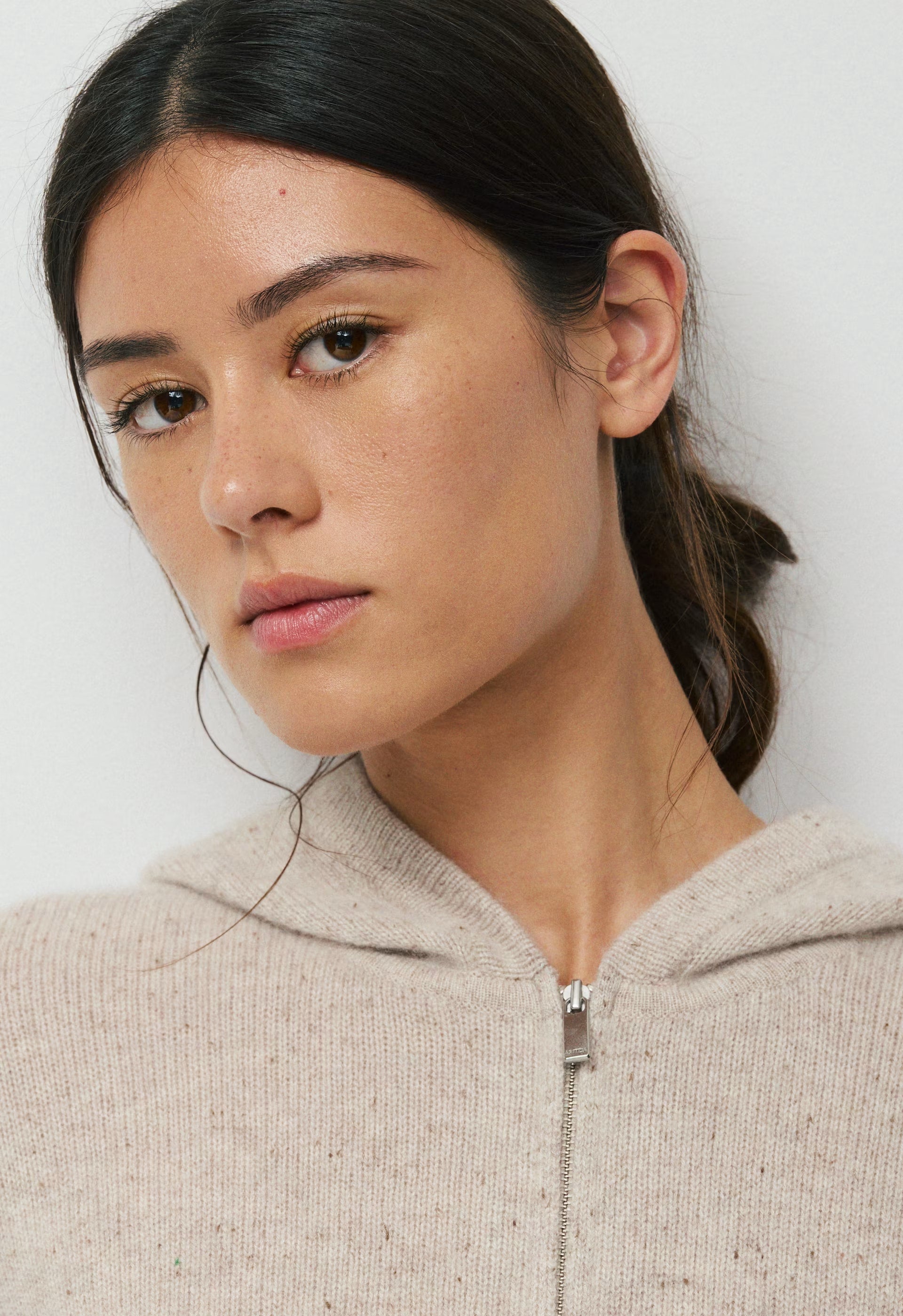 Essential Cashmere Idyllic Zip Hoodie - SPECKLED MRCN BEIGE