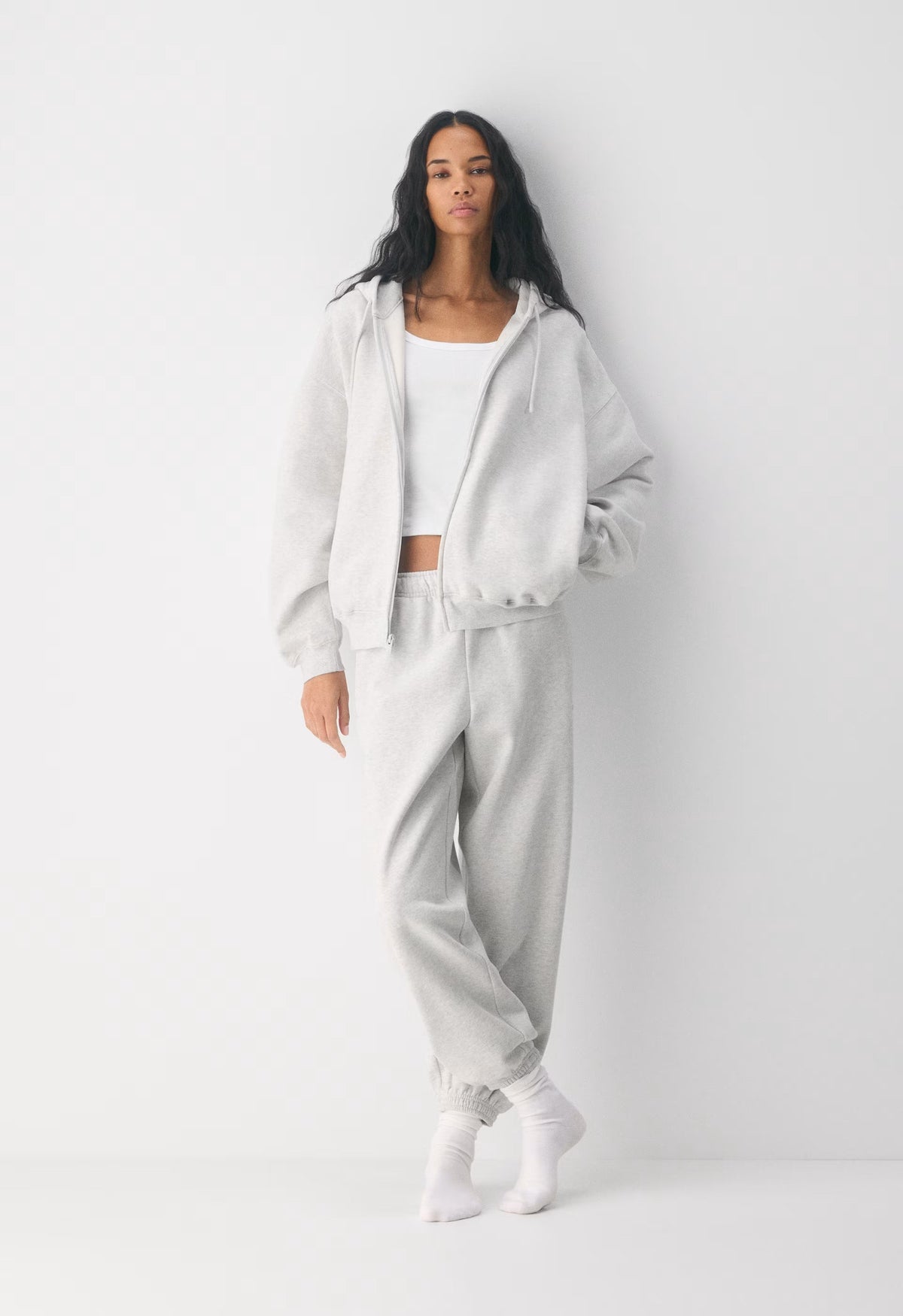 Cozy Sweatfleece Mega Zip Hoodie - HEATHER CLOUD WHITE