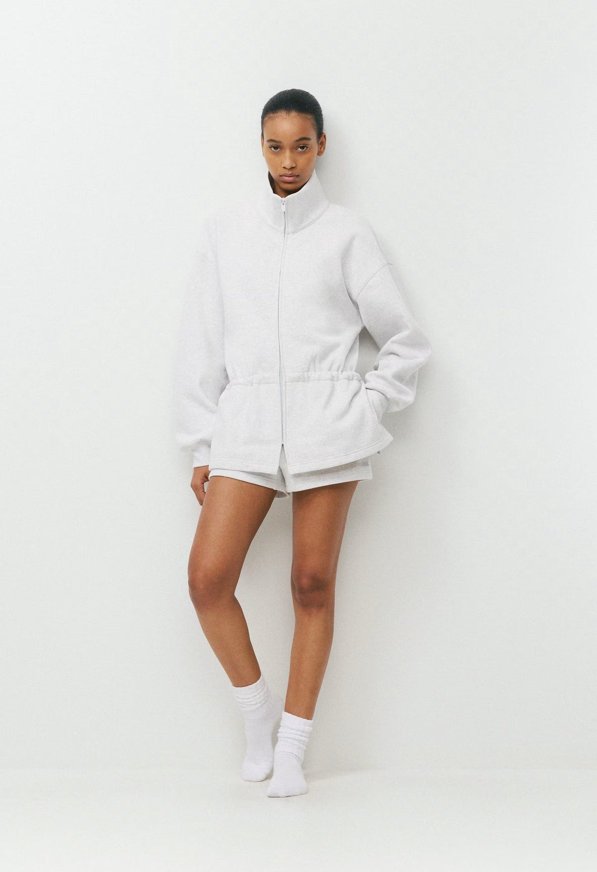 Cozy Sweatfleece Mega Cinch Zip-Up - HEATHER CLOUD WHITE