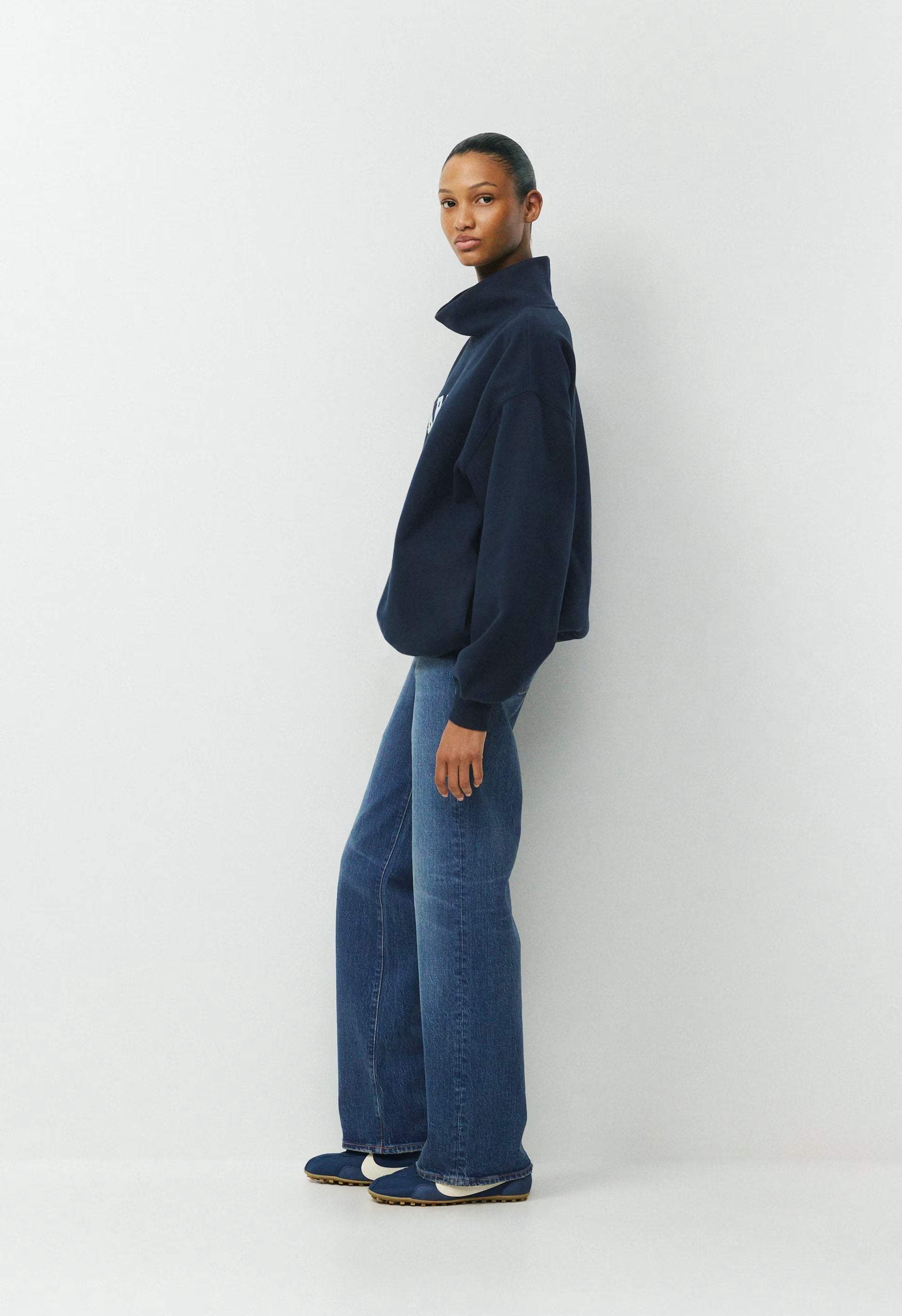 Cozy Sweatfleece Mega Funnel Neck - ADMIRAL NAVY/ WHITE