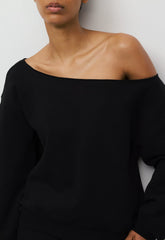 Cozy Sweatfleece BF Off-Shoulder Sweatshirt - BLACK