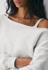 Cozy Sweatfleece BF Off-Shoulder Sweatshirt - HEATHER CLOUD WHITE