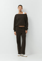 Cozy Sweatfleece BF Off-Shoulder Sweatshirt - CACAO NIB BROWN