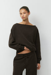 Cozy Sweatfleece BF Off-Shoulder Sweatshirt - CACAO NIB BROWN