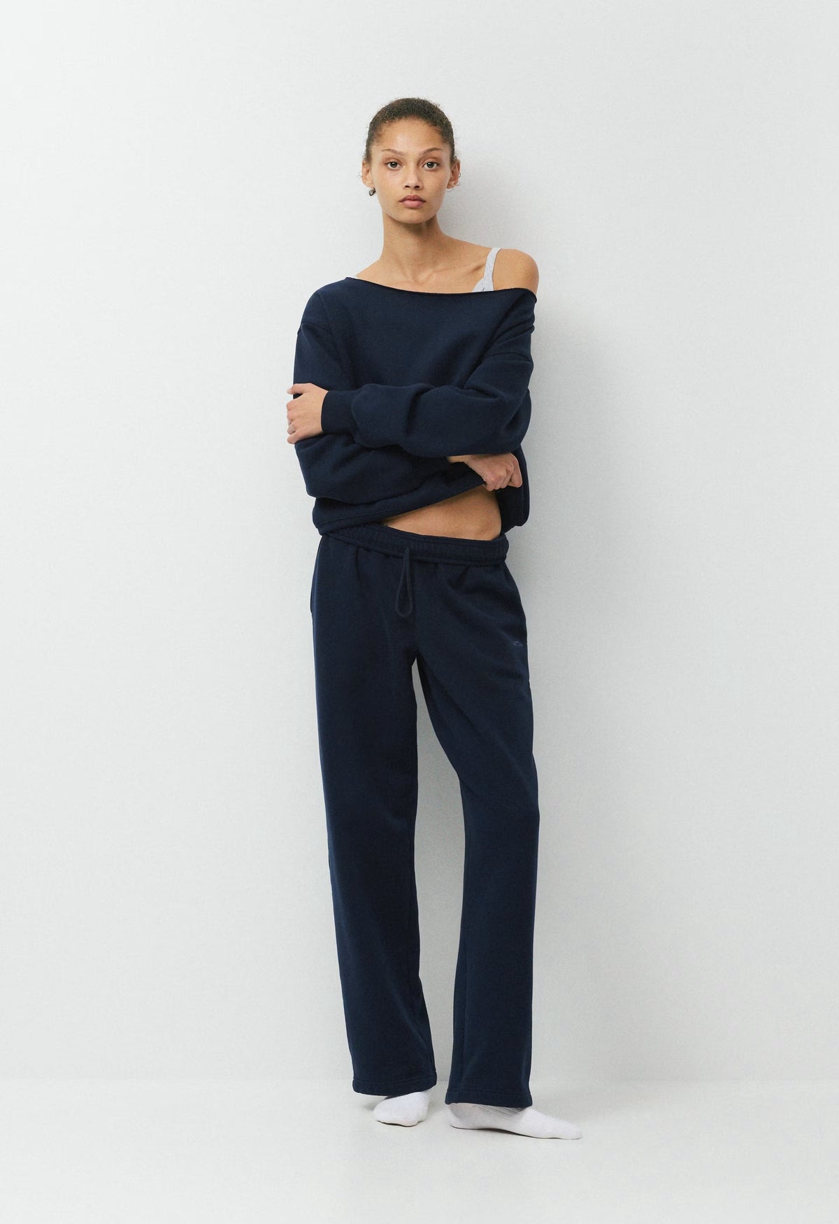 Cozy Sweatfleece BF Off-Shoulder Sweatshirt - ADMIRAL NAVY