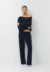 Cozy Sweatfleece BF Off-Shoulder Sweatshirt - ADMIRAL NAVY