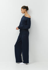 Cozy Sweatfleece BF Off-Shoulder Sweatshirt - ADMIRAL NAVY