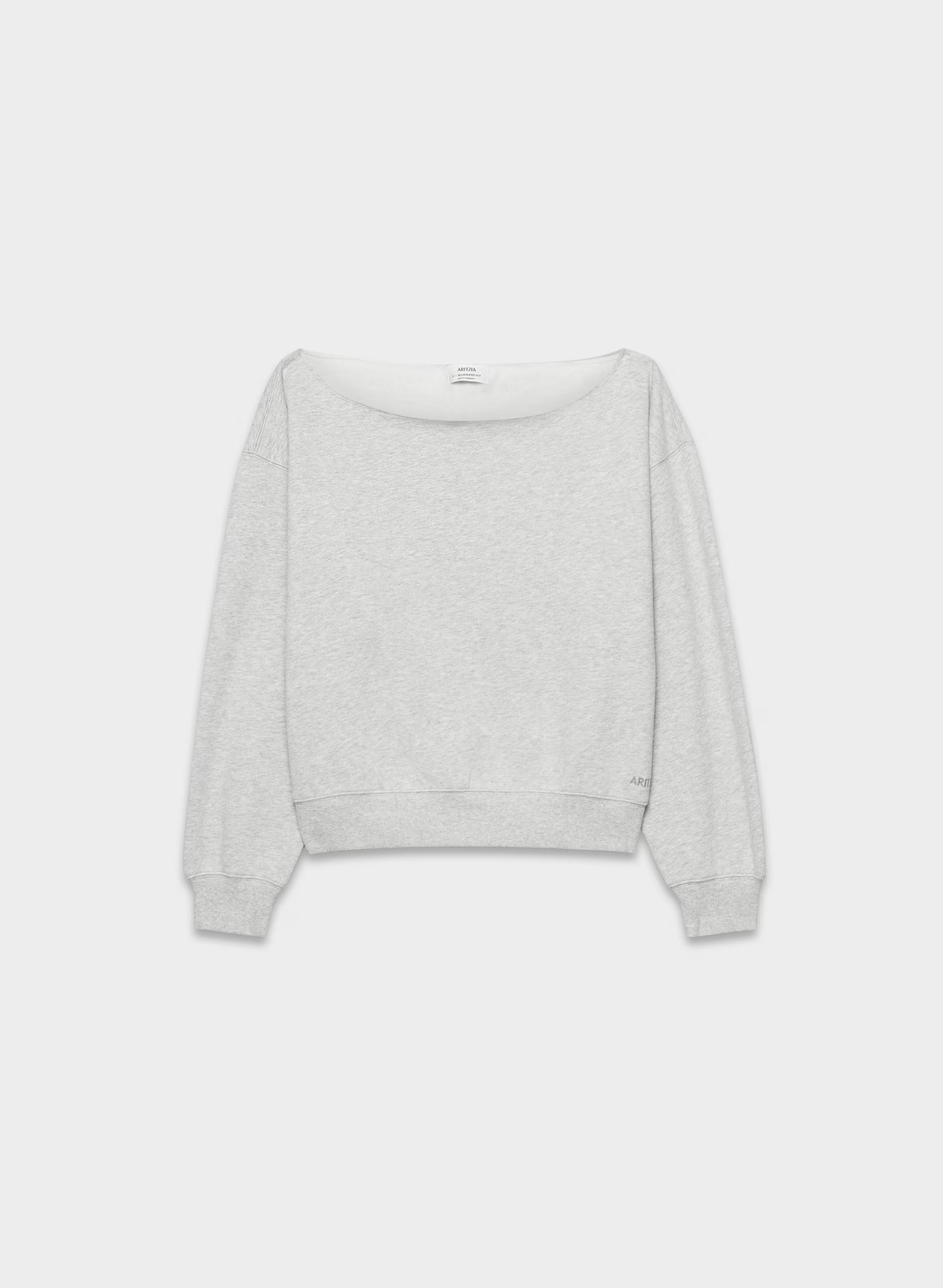 Cozy Sweatfleece BF Off-Shoulder Sweatshirt - HEATHER CHROME
