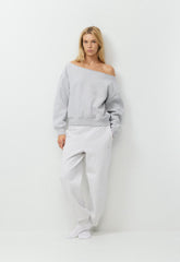 Cozy Sweatfleece BF Off-Shoulder Sweatshirt - HEATHER CHROME