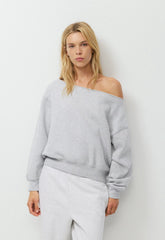 Cozy Sweatfleece BF Off-Shoulder Sweatshirt - HEATHER CHROME
