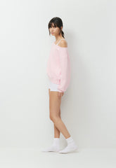 Cozy Sweatfleece BF Off-Shoulder Sweatshirt - MAGNOLIA