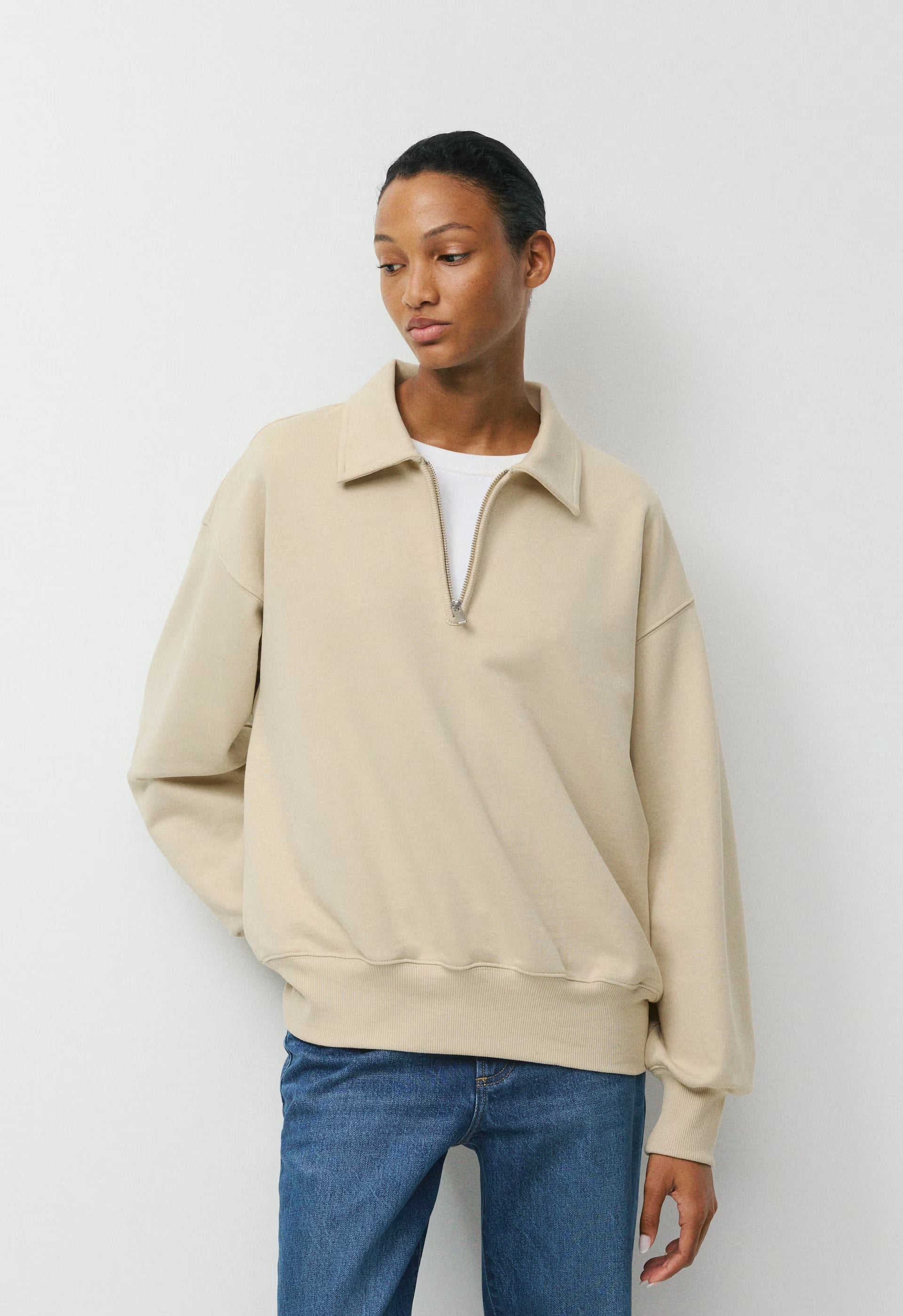Terry Sweatfleece Mega Polo Sweatshirt - MULLEIN